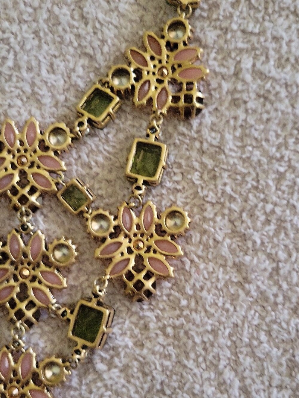 Stella & Dot Pink Floral Statement Necklace with Green and Clear Accents - Picture 7 of 10